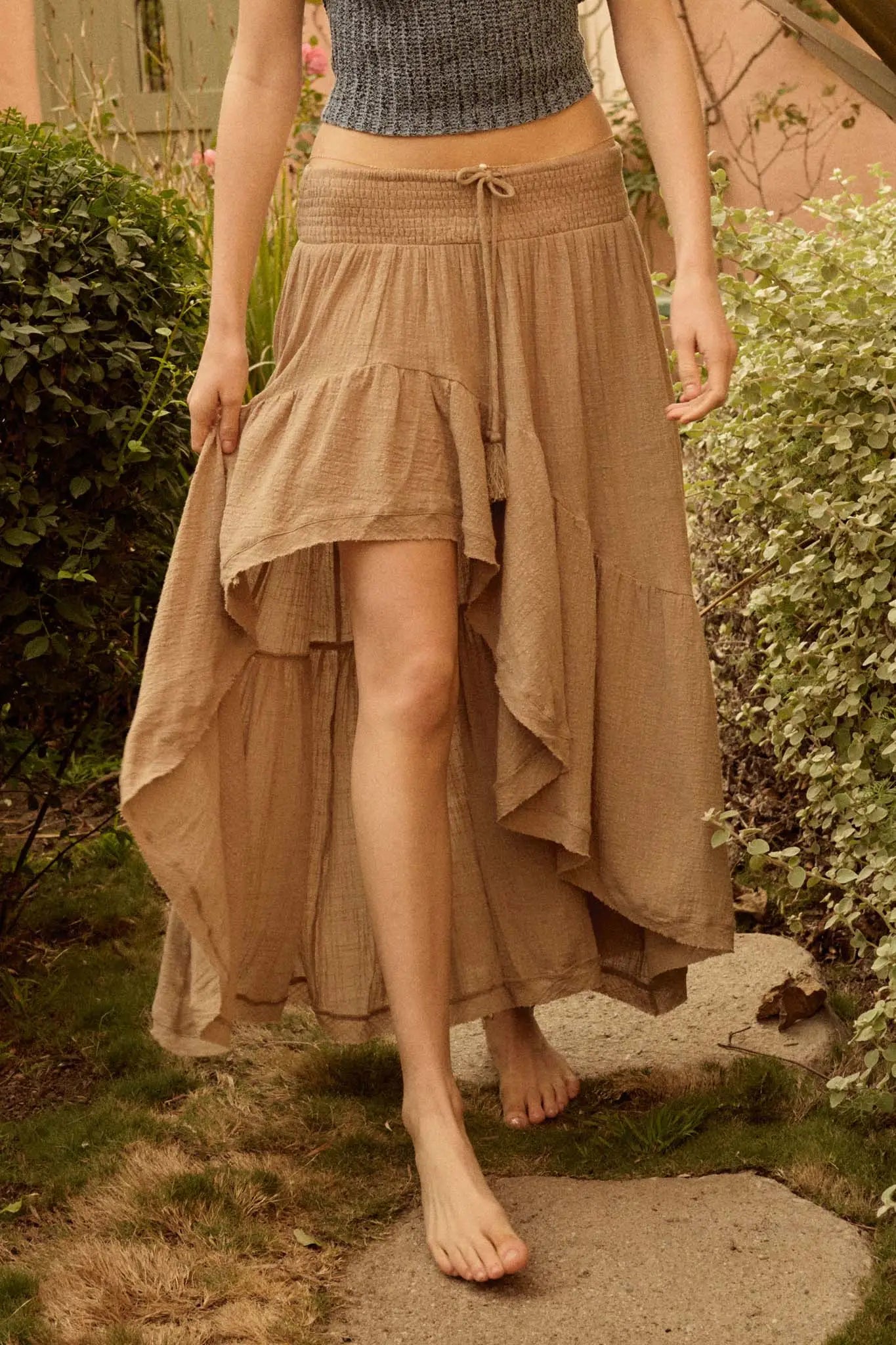 Billowing Breeze High-Low Tiered Ruffle Maxi Skirt