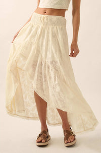 Pure Air Floral Lace Asymmetrical Ruffle Maxi Skirt - ShopPromesa