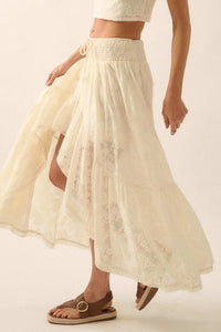 Pure Air Floral Lace Asymmetrical Ruffle Maxi Skirt - ShopPromesa