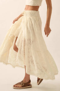 Pure Air Floral Lace Asymmetrical Ruffle Maxi Skirt - ShopPromesa