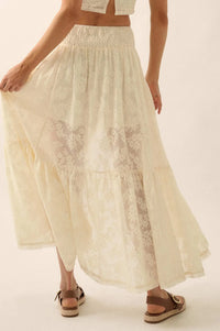 Pure Air Floral Lace Asymmetrical Ruffle Maxi Skirt - ShopPromesa