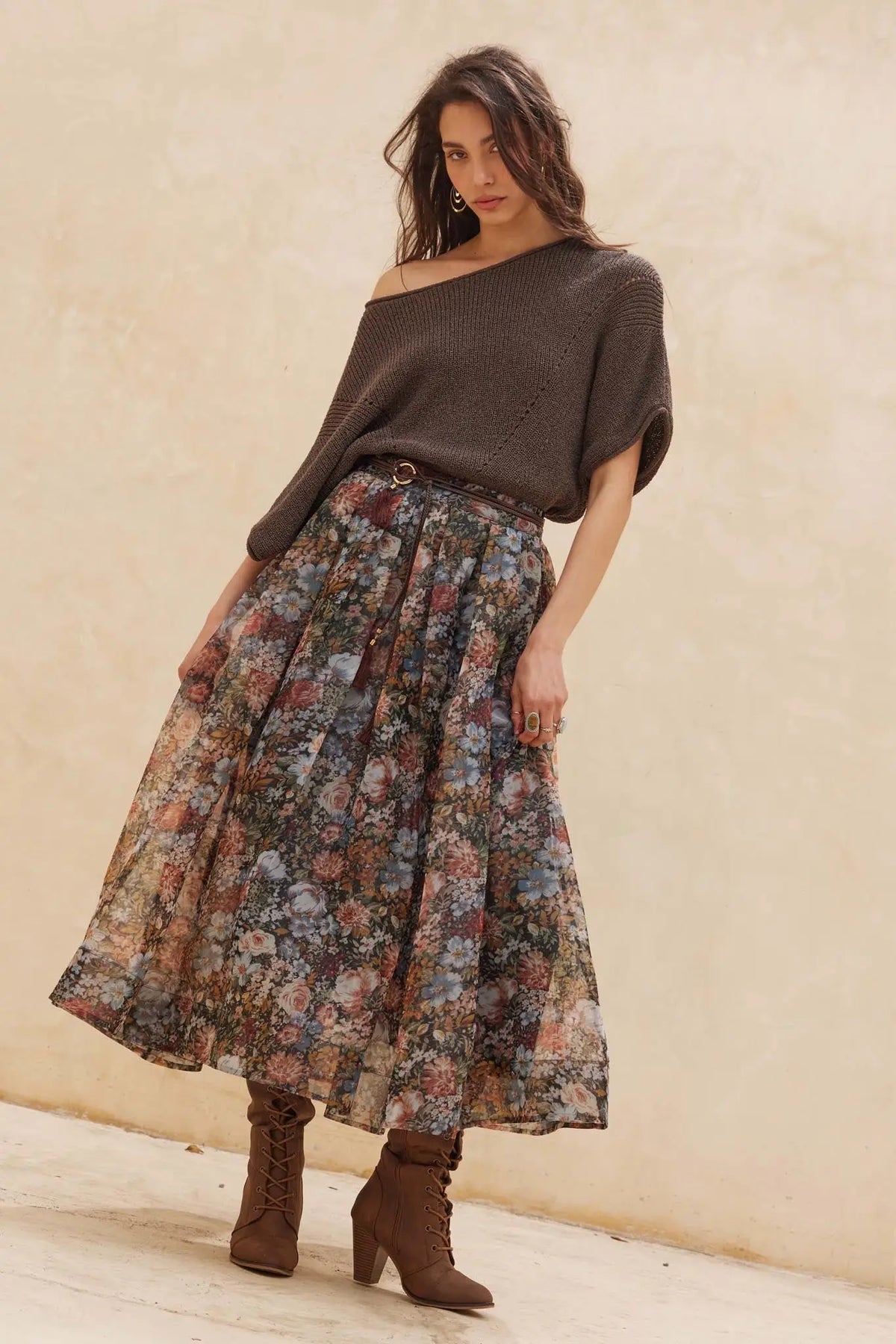 The Marvelous Garden Knit Midi Skirt with Fringe Hem main image 0
