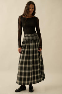 Checkered Past Belted Drop-Waist Plaid Maxi Skirt - ShopPromesa