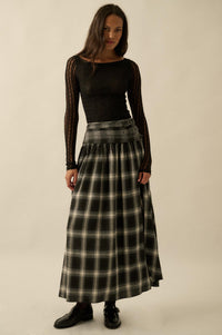 Checkered Past Belted Drop-Waist Plaid Maxi Skirt - ShopPromesa