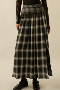 Checkered Past Belted Drop-Waist Plaid Maxi Skirt - ShopPromesa