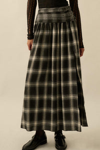 Checkered Past Belted Drop-Waist Plaid Maxi Skirt - ShopPromesa