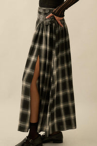 Checkered Past Belted Drop-Waist Plaid Maxi Skirt - ShopPromesa