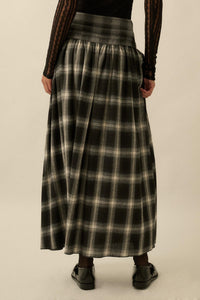 Checkered Past Belted Drop-Waist Plaid Maxi Skirt - ShopPromesa