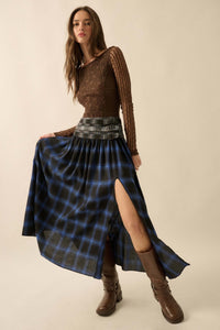 Checkered Past Belted Drop-Waist Plaid Maxi Skirt - ShopPromesa