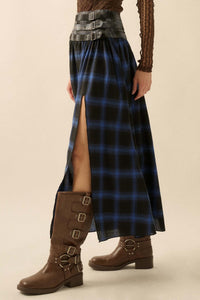 Checkered Past Belted Drop-Waist Plaid Maxi Skirt - ShopPromesa