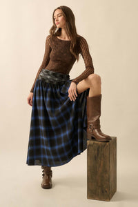 Checkered Past Belted Drop-Waist Plaid Maxi Skirt - ShopPromesa
