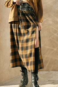 Checkered Past Belted Drop-Waist Plaid Maxi Skirt - ShopPromesa