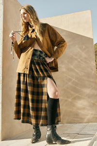 Checkered Past Belted Drop-Waist Plaid Maxi Skirt - ShopPromesa
