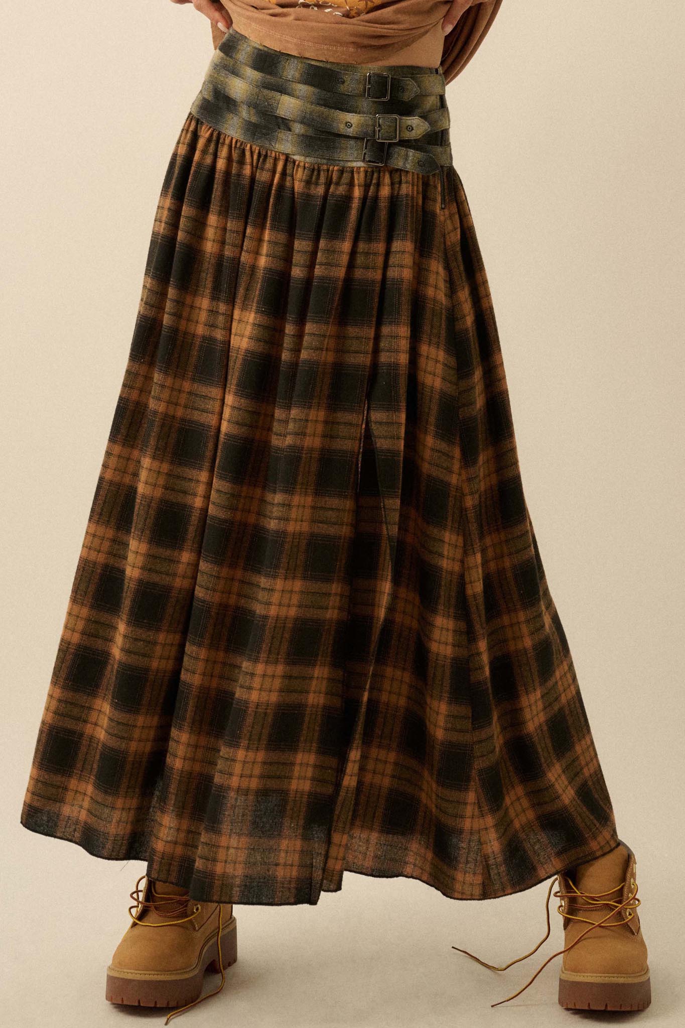 Checkered Past Belted Drop-Waist Plaid Maxi Skirt - ShopPromesa