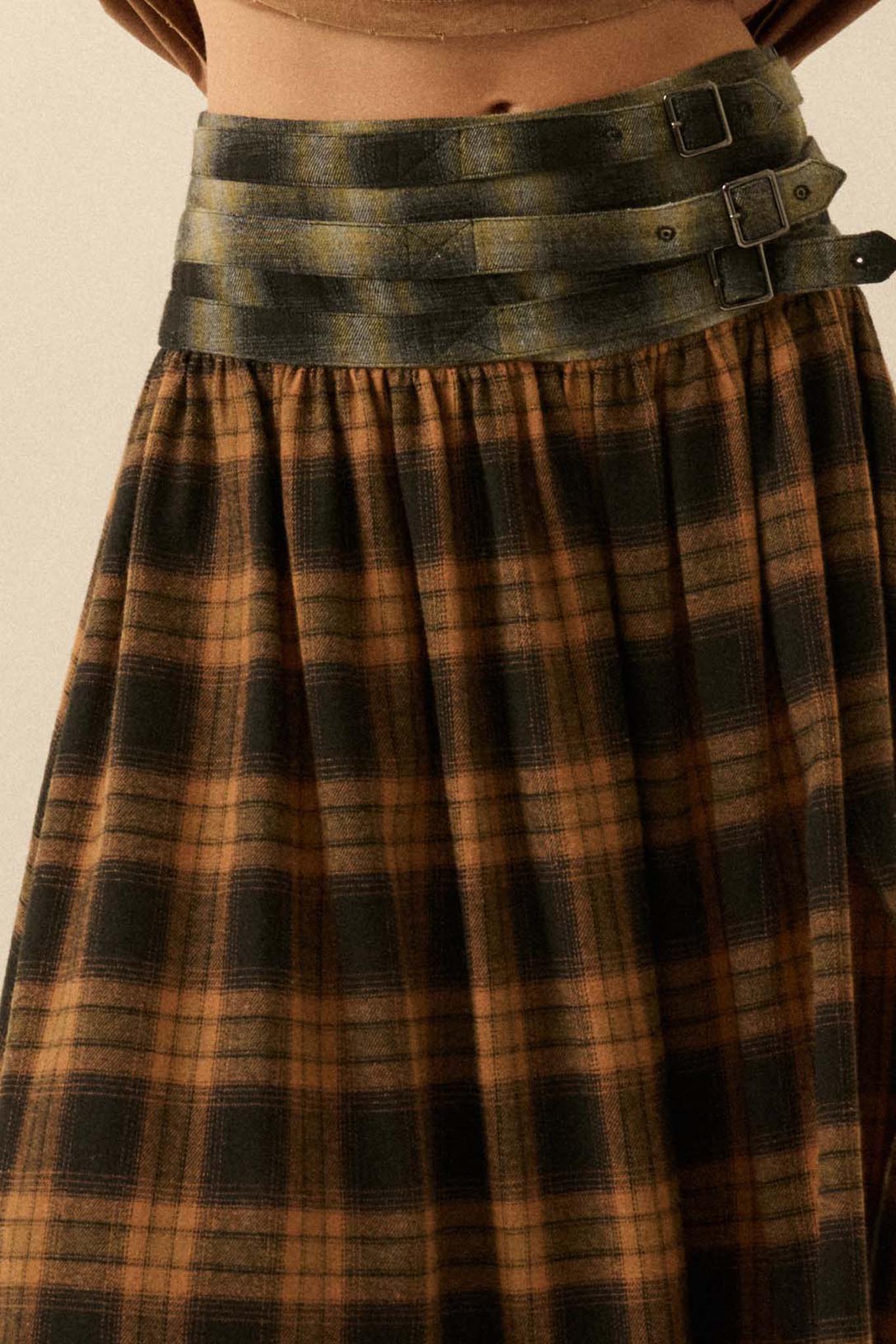 Checkered Past Belted Drop-Waist Plaid Maxi Skirt - ShopPromesa