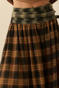 Checkered Past Belted Drop-Waist Plaid Maxi Skirt - ShopPromesa