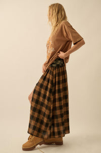 Checkered Past Belted Drop-Waist Plaid Maxi Skirt - ShopPromesa
