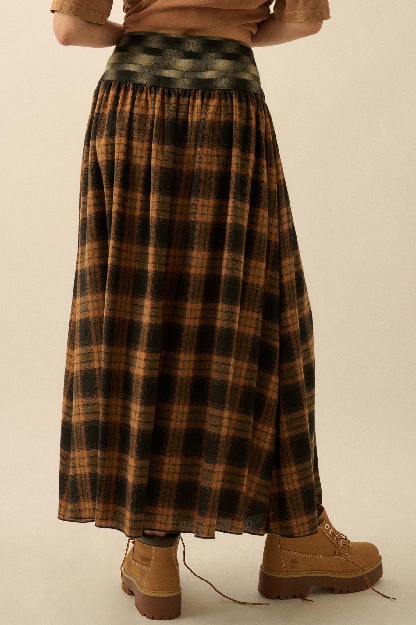 Checkered Past Belted Drop-Waist Plaid Maxi Skirt - ShopPromesa