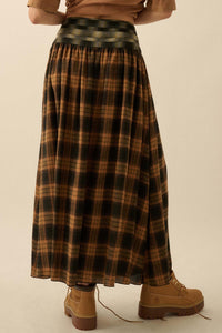 Checkered Past Belted Drop-Waist Plaid Maxi Skirt - ShopPromesa