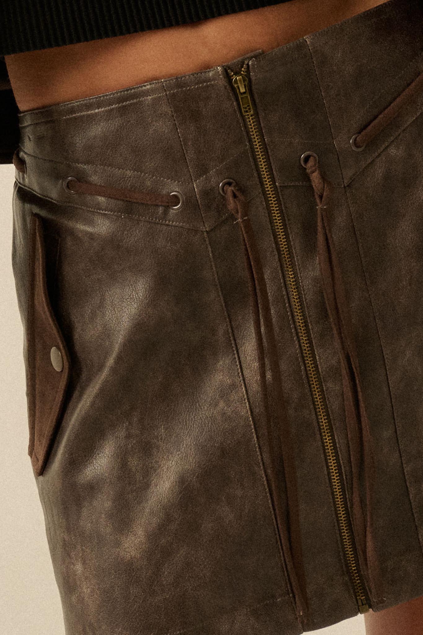 Road Rules Vegan Leather and Suede Mini Skirt - ShopPromesa