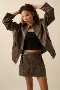 Road Rules Vegan Leather and Suede Mini Skirt - ShopPromesa