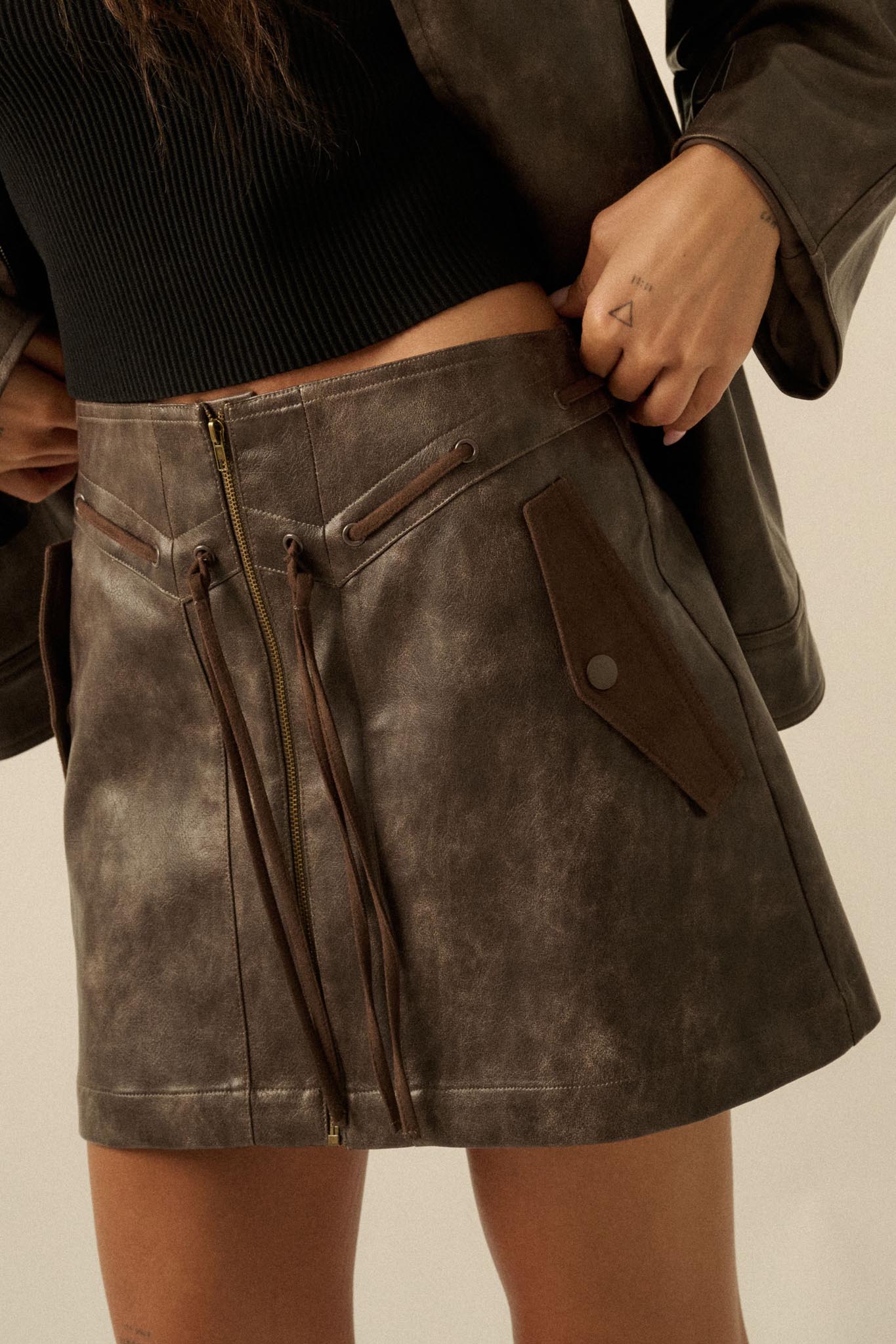 Road Rules Vegan Leather and Suede Mini Skirt - ShopPromesa
