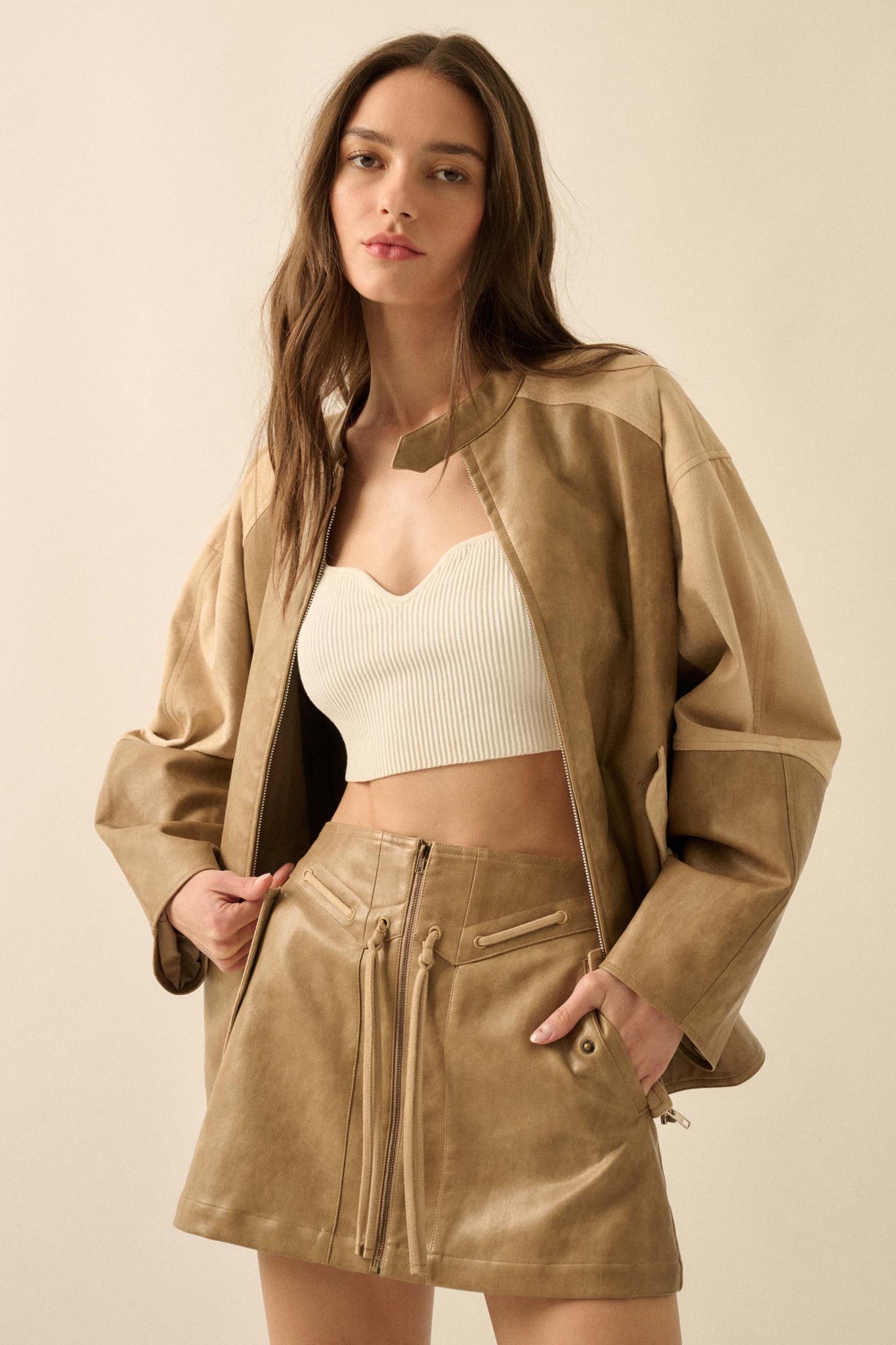 Road Rules Vegan Leather and Suede Mini Skirt - ShopPromesa