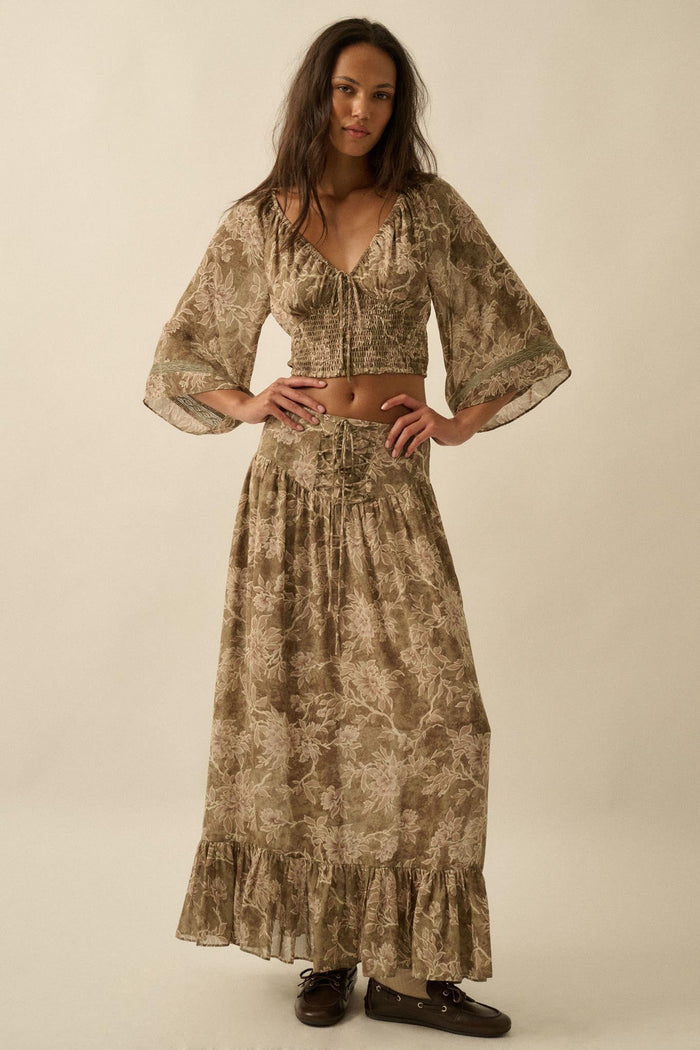 Well Beloved Floral Chiffon Drop-Waist Maxi Skirt - ShopPromesa