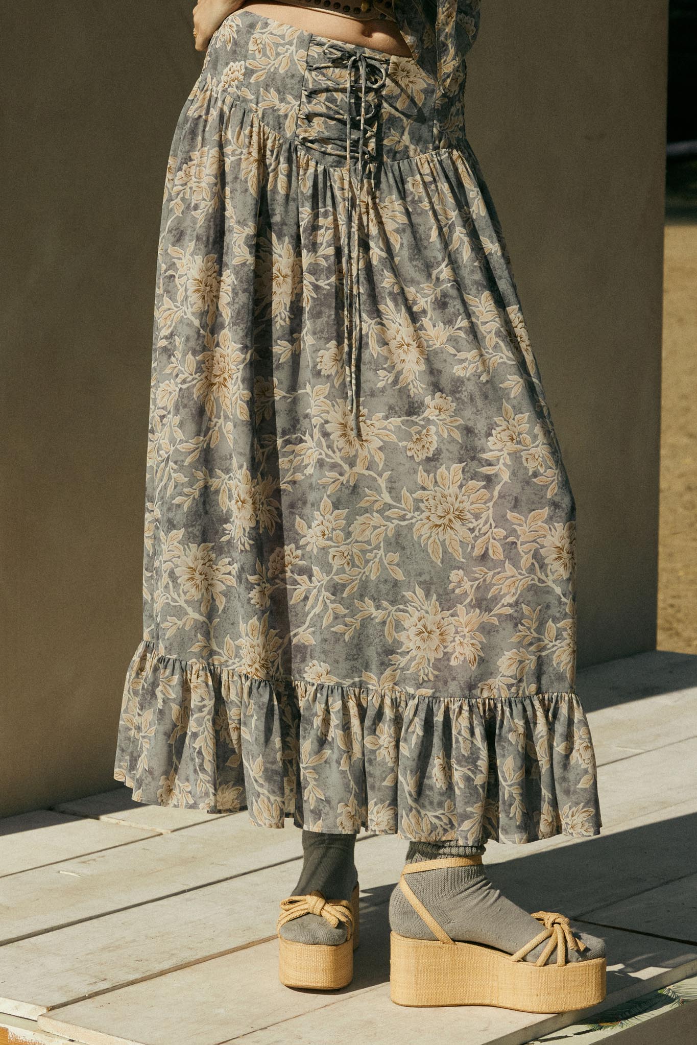 Well Beloved Floral Chiffon Drop-Waist Maxi Skirt Retro Blue / S Well Beloved Floral Chiffon Drop-Waist Maxi Skirt Retro Blue / S
