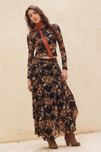 Forgotten Garden Floral Mesh Ruched Maxi Skirt - ShopPromesa
