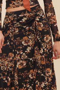 Forgotten Garden Floral Mesh Ruched Maxi Skirt - ShopPromesa