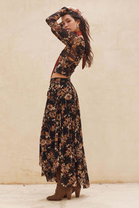 Forgotten Garden Floral Mesh Ruched Maxi Skirt - ShopPromesa