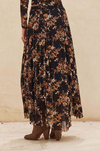 Forgotten Garden Floral Mesh Ruched Maxi Skirt - ShopPromesa