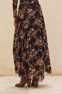 Forgotten Garden Floral Mesh Ruched Maxi Skirt - ShopPromesa