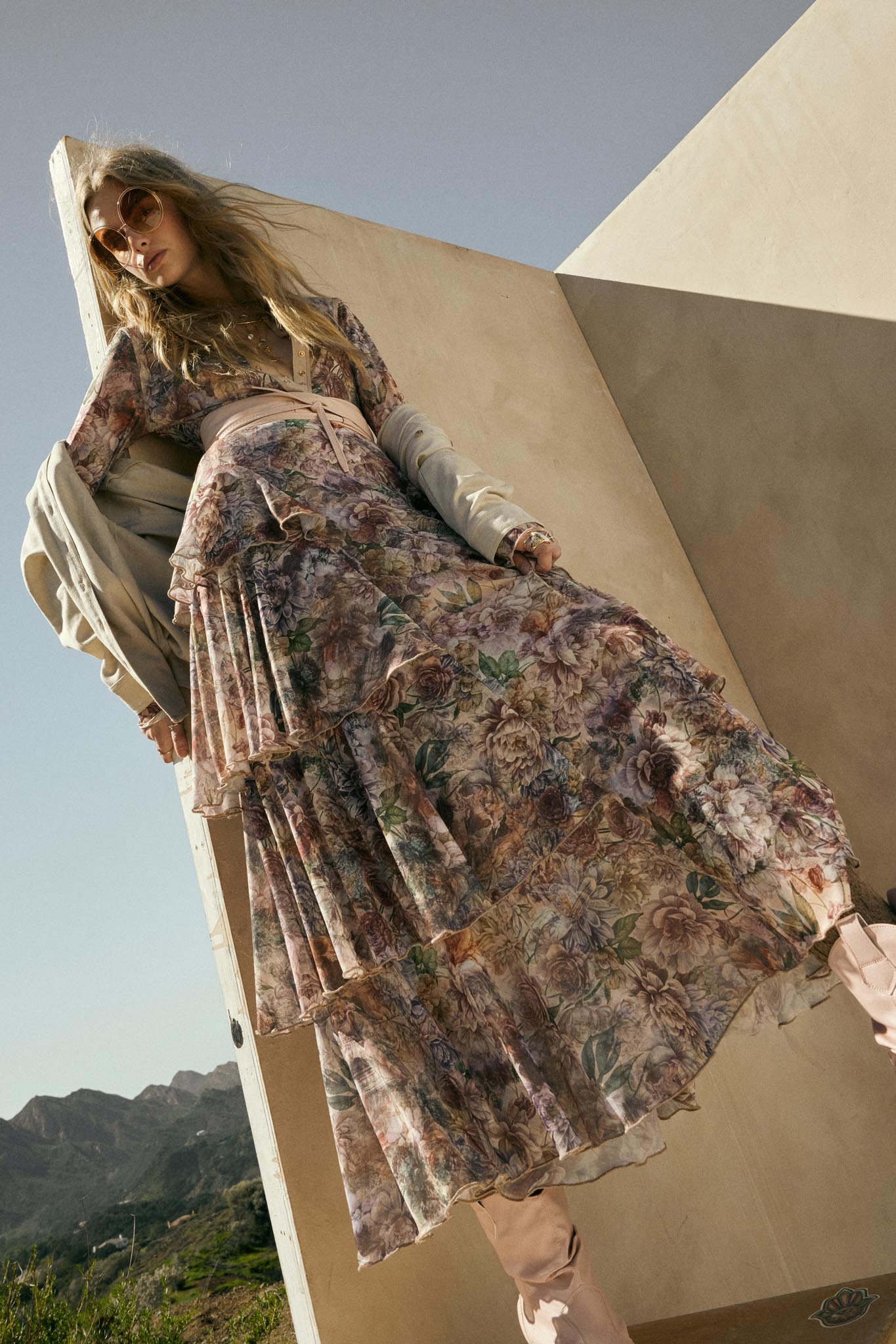 Dream Valley Floral Mesh Tiered Ruffle Maxi Skirt - ShopPromesa