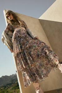 Dream Valley Floral Mesh Tiered Ruffle Maxi Skirt - ShopPromesa