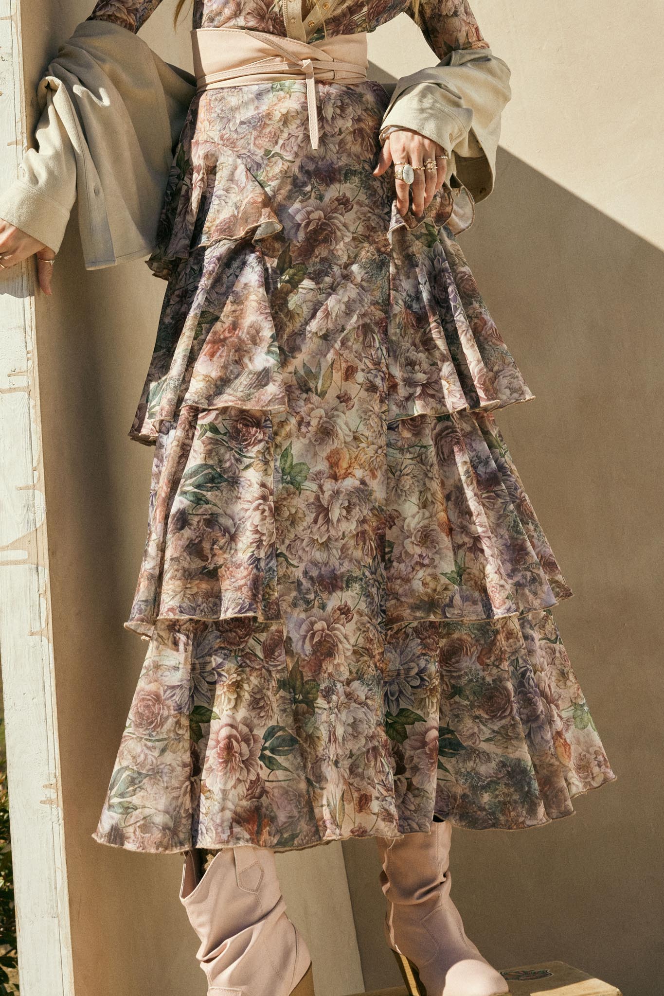 Dream Valley Floral Mesh Tiered Ruffle Maxi Skirt - ShopPromesa