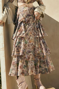 Dream Valley Floral Mesh Tiered Ruffle Maxi Skirt - ShopPromesa
