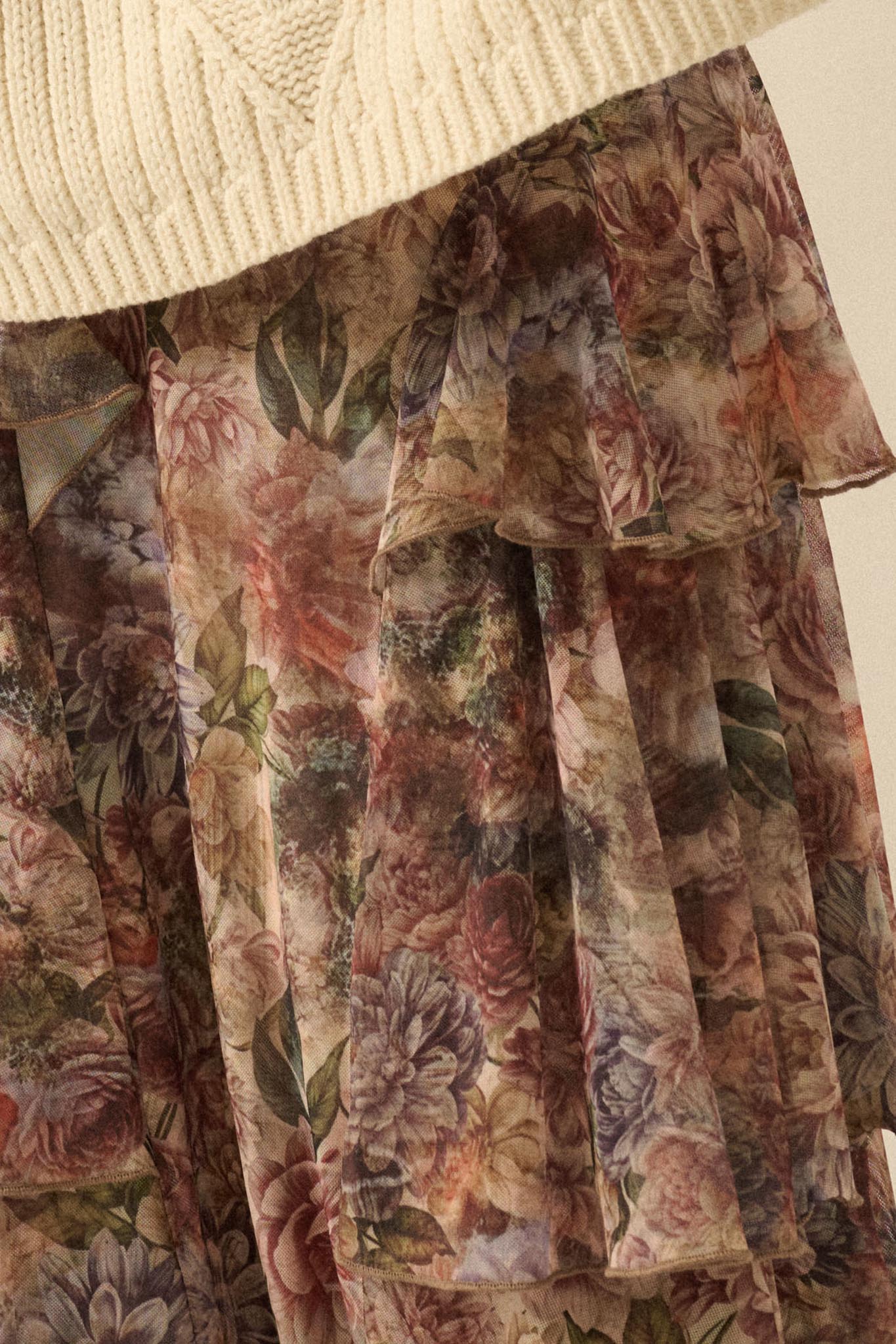 Dream Valley Floral Mesh Tiered Ruffle Maxi Skirt - ShopPromesa