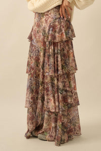 Dream Valley Floral Mesh Tiered Ruffle Maxi Skirt - ShopPromesa