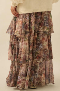 Dream Valley Floral Mesh Tiered Ruffle Maxi Skirt - ShopPromesa