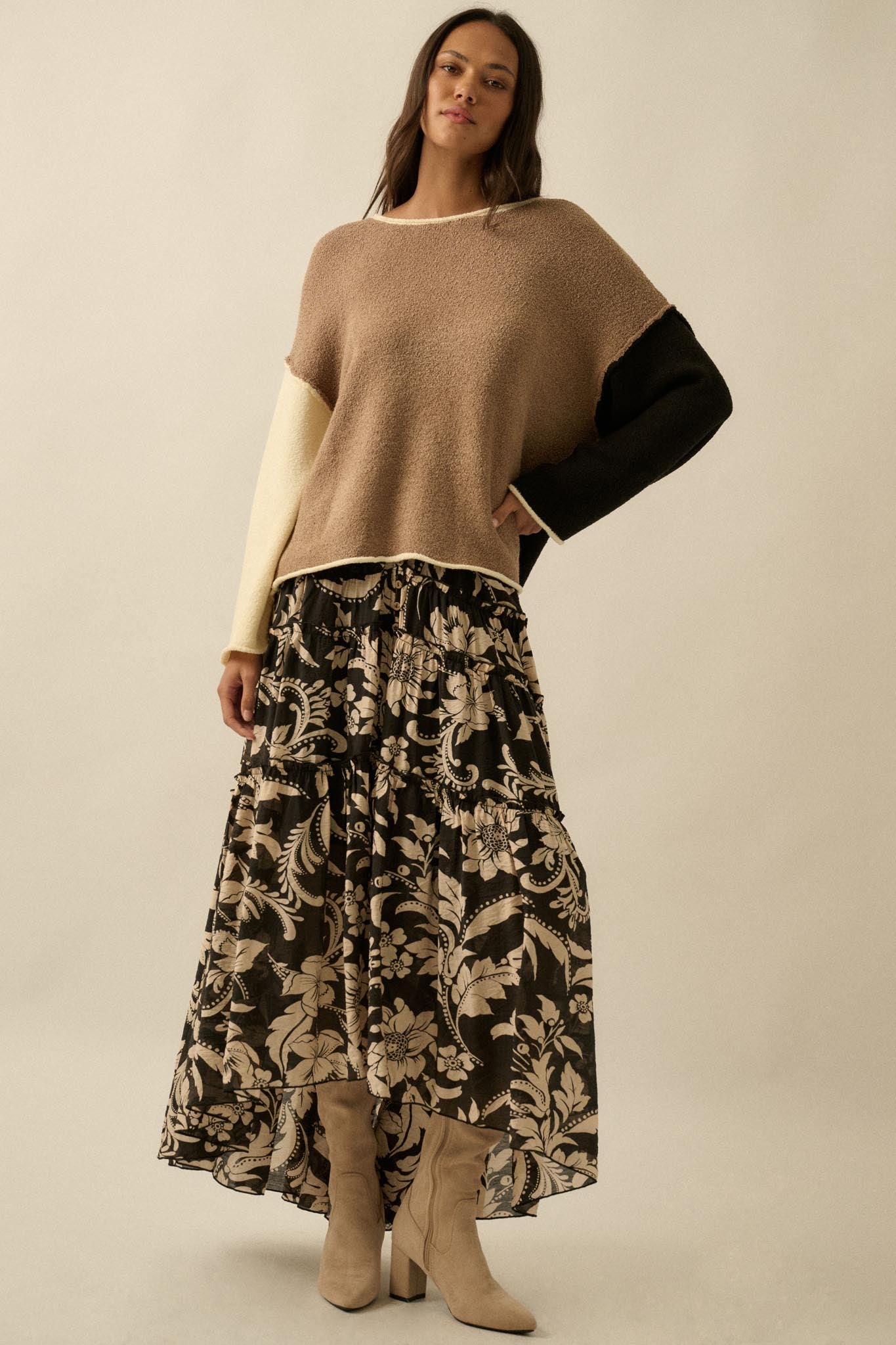 Bohemian Bouquet Floral Chiffon Tiered Maxi Skirt - ShopPromesa