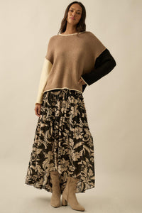 Bohemian Bouquet Floral Chiffon Tiered Maxi Skirt - ShopPromesa