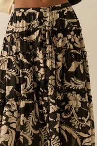 Bohemian Bouquet Floral Chiffon Tiered Maxi Skirt - ShopPromesa