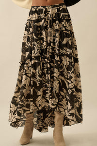 Bohemian Bouquet Floral Chiffon Tiered Maxi Skirt - ShopPromesa