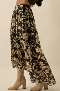 Bohemian Bouquet Floral Chiffon Tiered Maxi Skirt - ShopPromesa