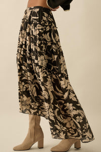 Bohemian Bouquet Floral Chiffon Tiered Maxi Skirt - ShopPromesa