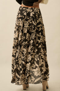 Bohemian Bouquet Floral Chiffon Tiered Maxi Skirt - ShopPromesa
