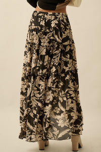 Bohemian Bouquet Floral Chiffon Tiered Maxi Skirt - ShopPromesa