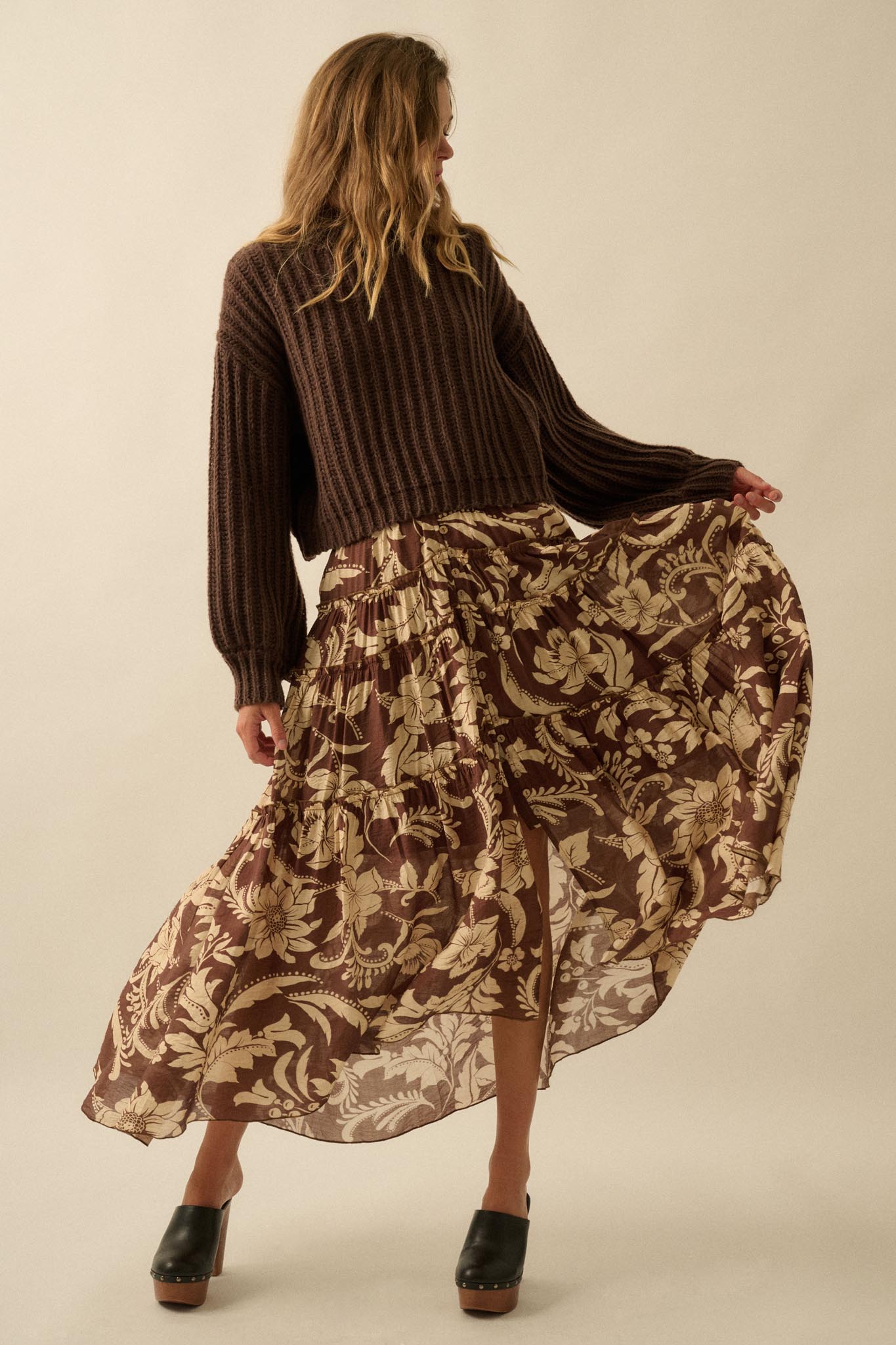 Bohemian Bouquet Floral Chiffon Tiered Maxi Skirt - ShopPromesa